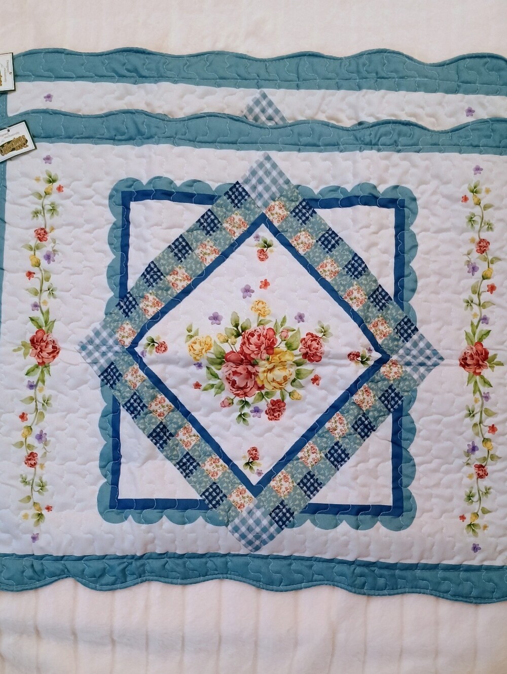 Blue White Floral Quilted Pillow Shams Collections Etc 2018 20" x 26" Lot of 2